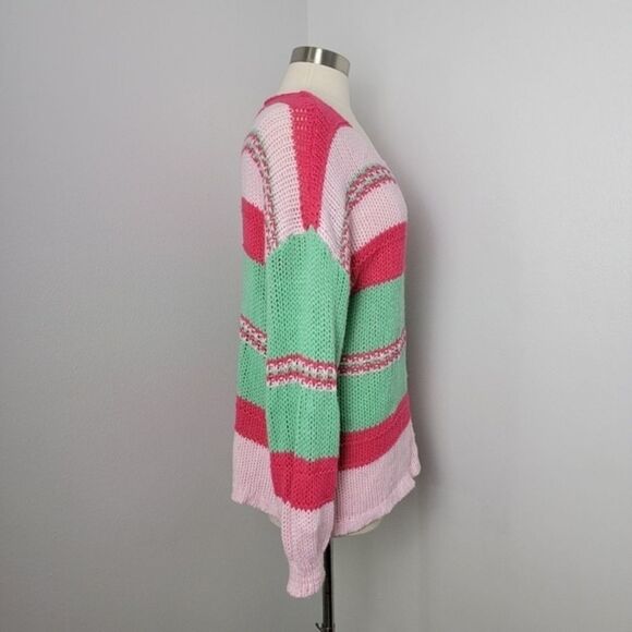 Altar'd State Colorblock Striped Crochet V- Neck Sweater Size Small Relaxed Fit - Picture 6 of 13
